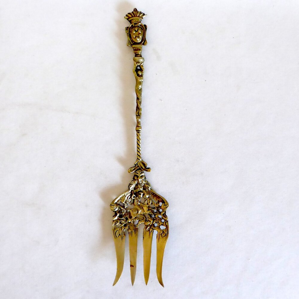 VINTAGE 10” ITALY TUSCANY RENAISSANCE GRAZZINI BRASS DECORATIVE SERVING FORK